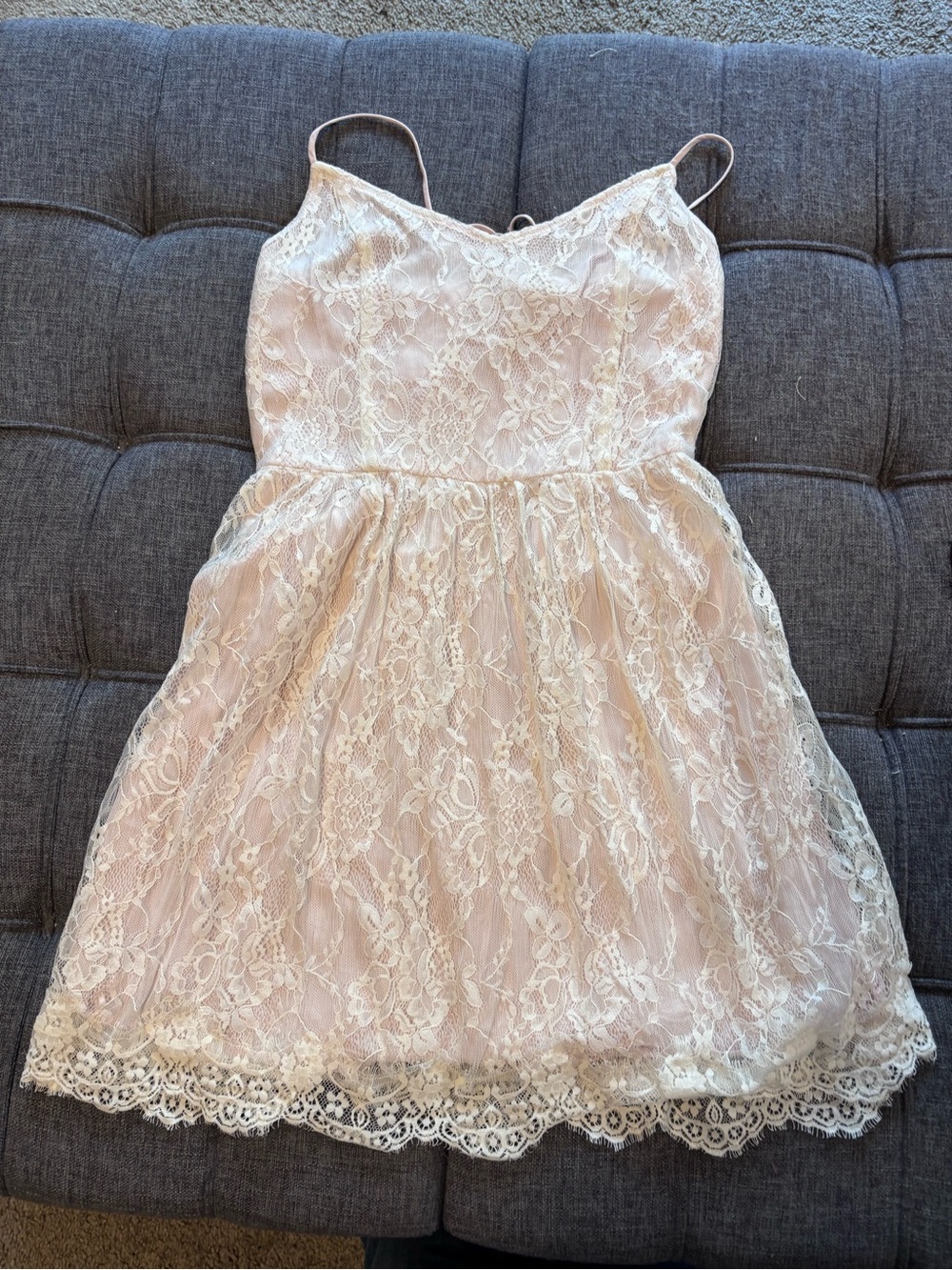 Abercrombie & Fitch Lace Spaghetti-Strap Dress in Blush